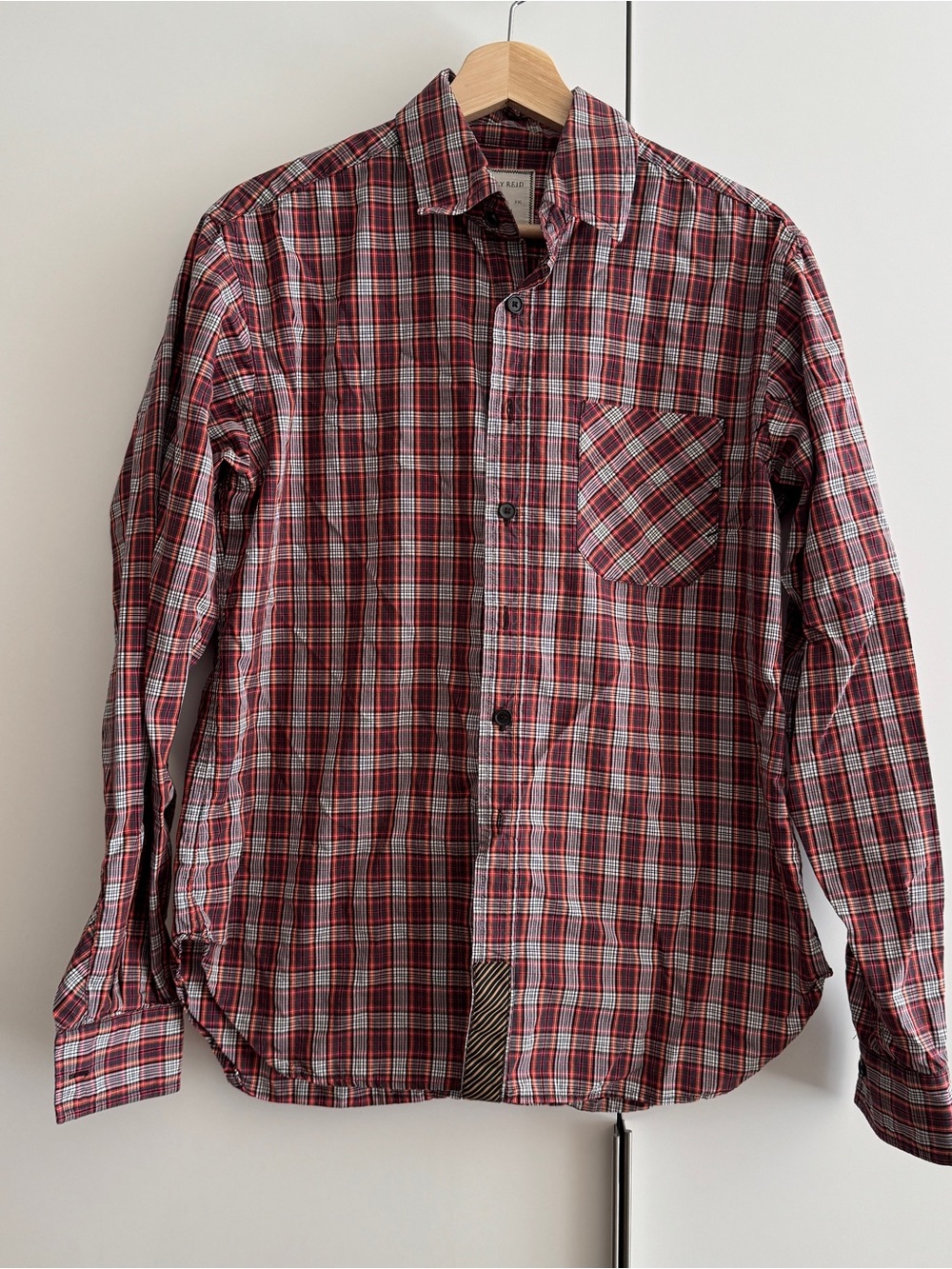 Billy Reid Men's Red Plaid Button-Up Shirt S